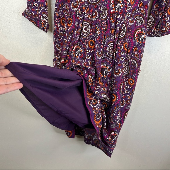 Garnet Hill XS 2 Paisley Purple Midi Dress Bohochic Classic Floral Pockets EUC - Picture 7 of 13